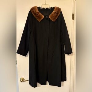 Vintage Black Wool Coat/Cape with Faux Fur Collar